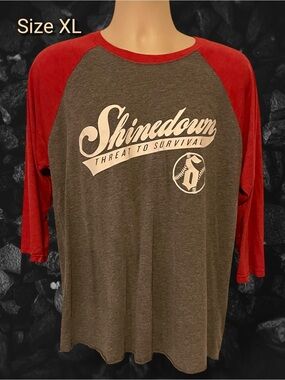 Shinedown 2016 Threat to Survival Tour Raglan Baseball Tee - Gray & Red Size XL